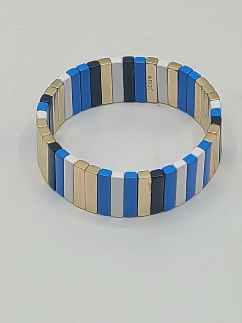 J Crew Enamel Stretch Bracelet Blue White Gold